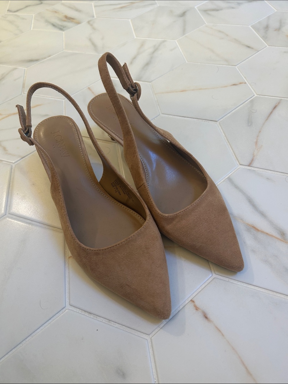 J. Crew Factory Tan Suede Pointed Slingback Heels